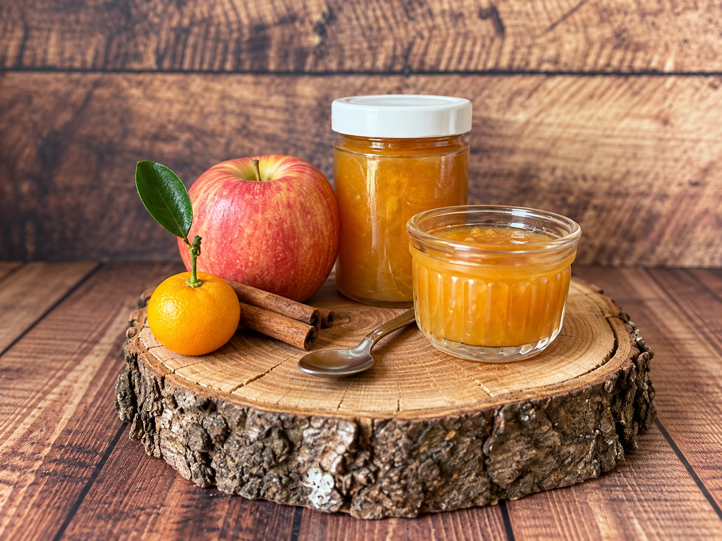 Calamondin-Apfel-Marmelade mit Apfel, Calamondin und Zimtstangen